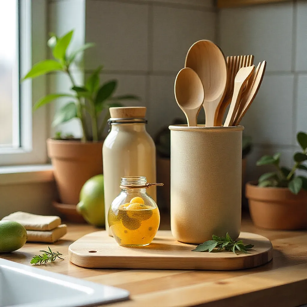 Wooden brush set with natural cleaning tools